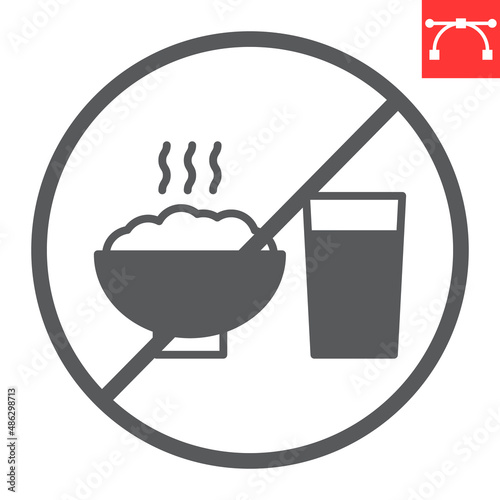 No food glyph icon, drink and ban, no eating vector icon, vector graphics, editable stroke solid sign, eps 10.