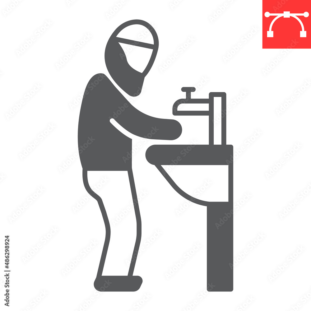 Islamic wudu glyph icon, washing hand and ablution, wudu vector icon, vector graphics, editable stroke solid sign, eps 10. Islamic wudu glyph icon, washing hand and ablution, wudu vector icon, vector graphics, editable stroke solid sign, eps 10.