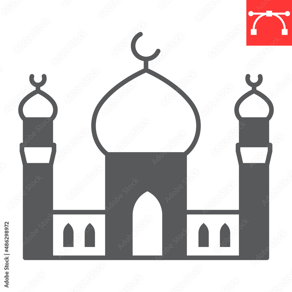 Mosque glyph icon, architecture and islamic, mosque vector icon, vector graphics, editable stroke solid sign, eps 10. Mosque glyph icon, architecture and islamic, mosque vector icon, vector graphics, editable stroke solid sign, eps 10.