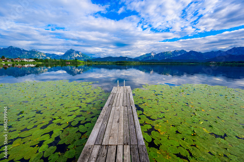 Fototapeta Naklejka Na Ścianę i Meble -  Lake Hopfensee near Fuessen - View of Allgaeu Alps, Bavaria, Germany - paradise travel destination