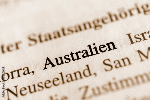 Australien - Text auf sepia getöntem Hintergrund