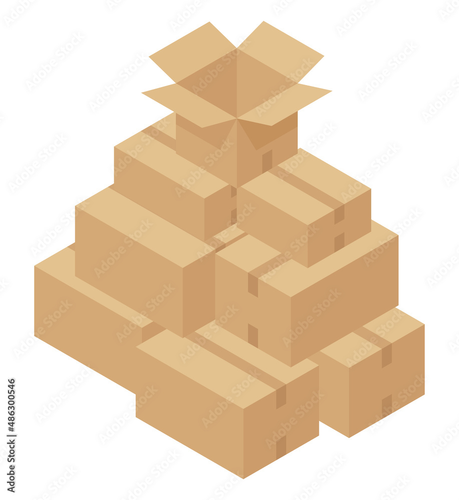 Fototapeta premium 山積みにした段ボールのイラスト素材_アイソメトリック