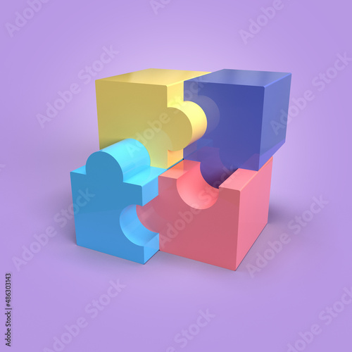 Jigsaw puzzle colorful pieces 3D illustration