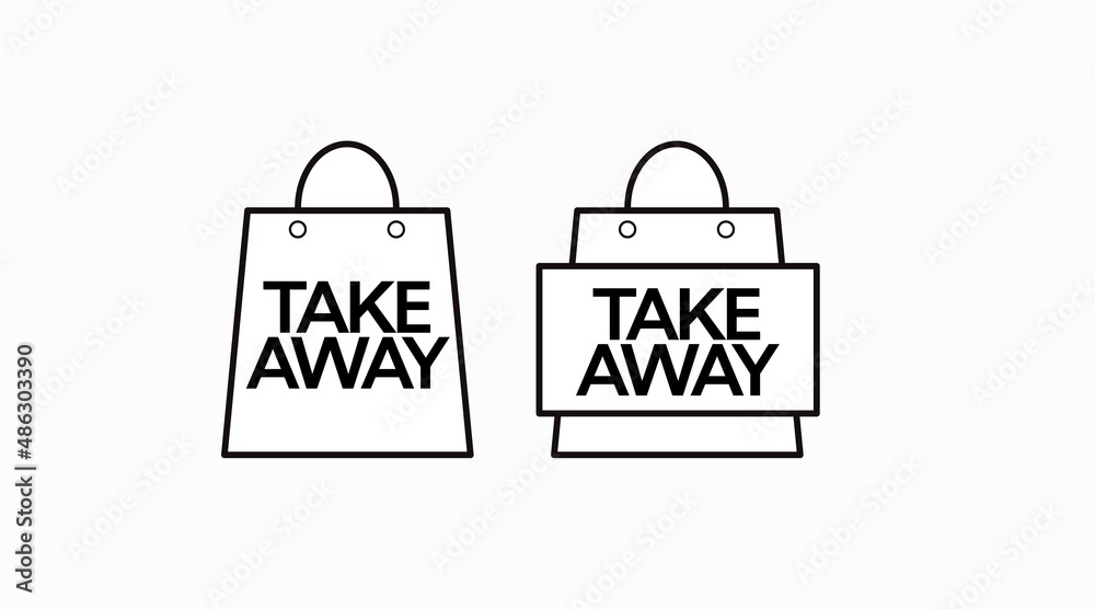 Take Away Bag Icon Set. Vector isolated editable take away sign set