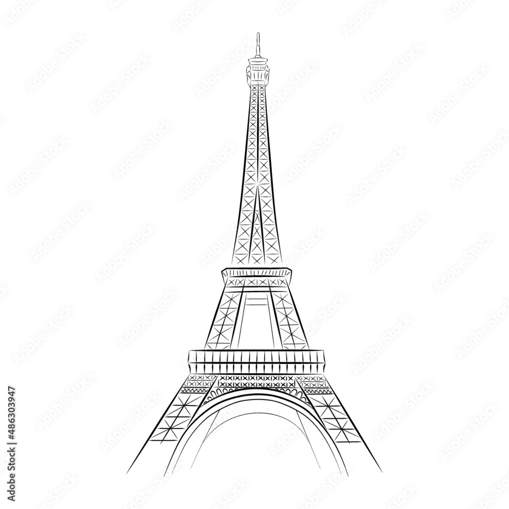 Eiffel Tower. Paris. Sketch tower with white background. Vector illustration.