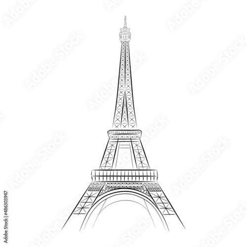 Fototapeta Naklejka Na Ścianę i Meble -  Eiffel Tower. Paris. Sketch tower with white background. Vector illustration.