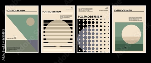 Artworks, posters inspired postmodern of vector abstract dynamic symbols with bold geometric shapes, useful for web background, poster art design, magazine front page, hi-tech print, cover artwork. photo
