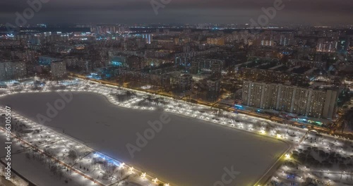 Night flight over Golyanovskiy park - time-lapse