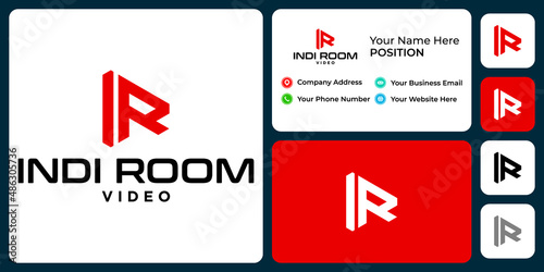 Letter I R monogram video logo design with business card template.