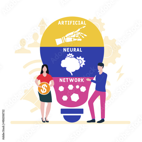 ANN - Artificial Neural Network acronym. business concept background. vector illustration concept with keywords and icons. lettering illustration with icons for web banner, flyer, landing pag