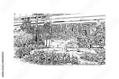 Building view with landmark of Medellín is the 
city in Colombia. Hand drawn sketch illustration in vector.