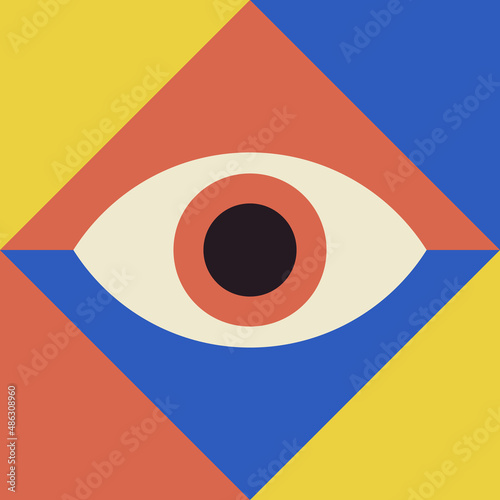 Bauhaus eye with geometry background vector decorative illustration Abstract minimalist modular flat art template