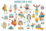 vector set of forest friendly cartoon animals on a hike