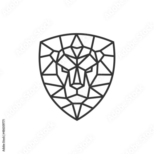 lion shield geometric logo icon, elegant lion shield logo design illustration, lion head line polygonal logo, lion shield symbol