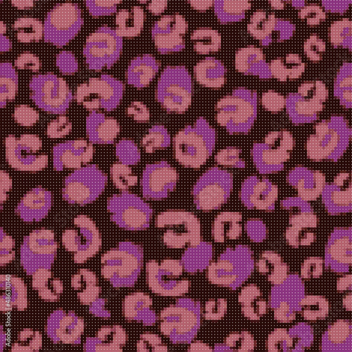Creative round shape cheetah seamless pattern. Camo style leopard background.