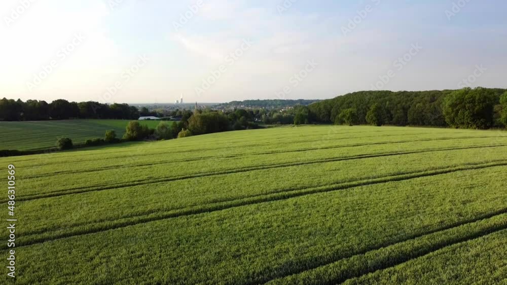 Panoramic aerial dron view of agricultural fields and green meadows. Rural landscape, agriculture or harvest concept. FHD footage Panoramic aerial dron view of agricultural fields and green meadows. Rural landscape, agriculture or harvest concept. FHD footage
