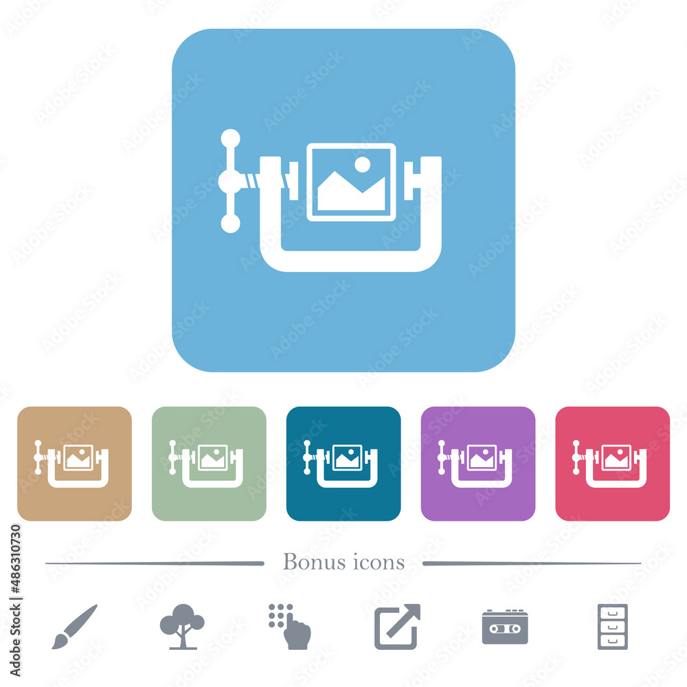 Image compression solid flat icons on color rounded square backgrounds Image compression solid flat icons on color rounded square backgrounds