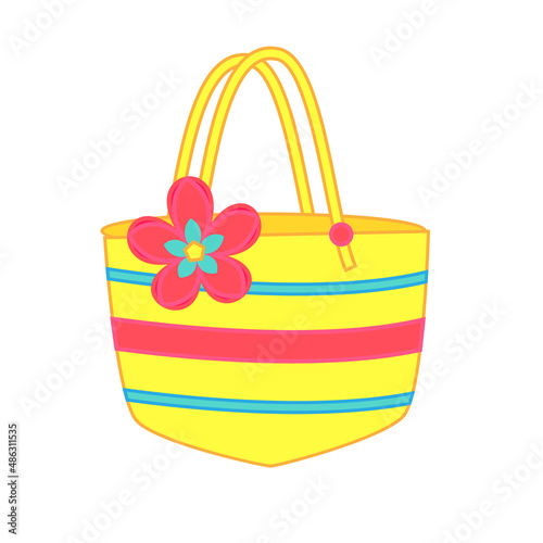 Summer beach tote bag with flower. Vector clip art