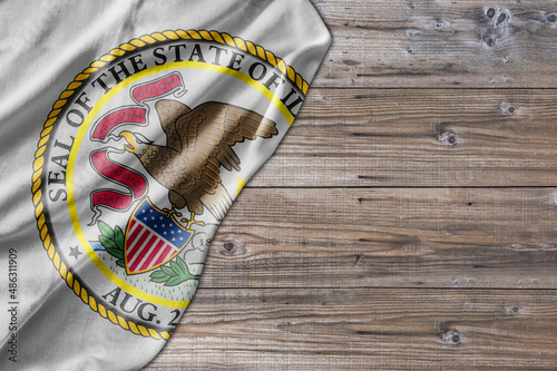 United States country state Seal Illinois on old wooden pattern table board