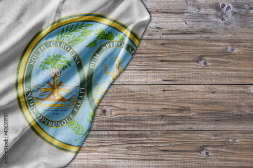 United States country state South Carolina Seal on old wooden pattern table board