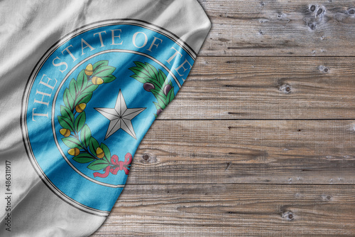 United States country state Texas Seal on old wooden pattern table board