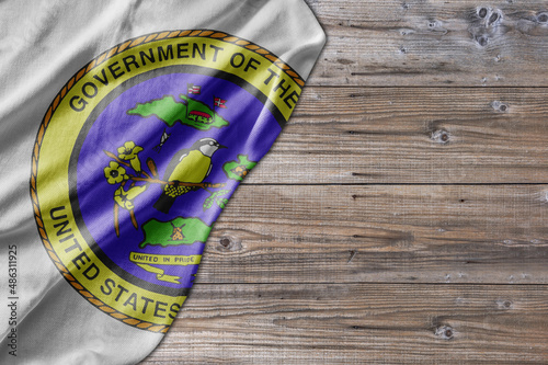 United States country state Virgin Islands Seal on old wooden pattern table board