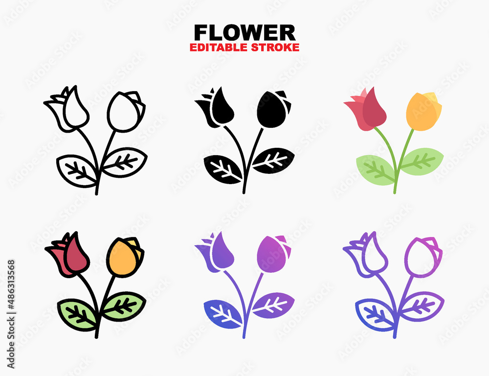 Rose Flower icon set with different styles. Editable stroke and pixel perfect. Can be used for digital product, presentation, print design and more.