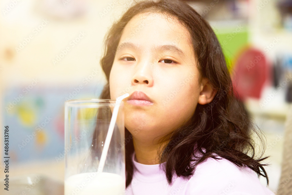 schoolgirl drink milk for growth care from family schoolgirl drink milk for growth care from family