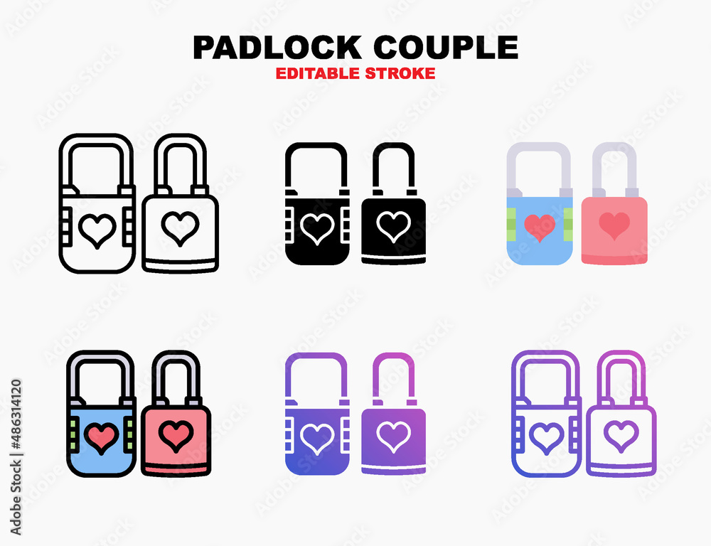 Padlock couple icon set with different styles. Editable stroke and pixel perfect. Can be used for digital product, presentation, print design and more. Padlock couple icon set with different styles. Editable stroke and pixel perfect. Can be used for digital product, presentation, print design and more.