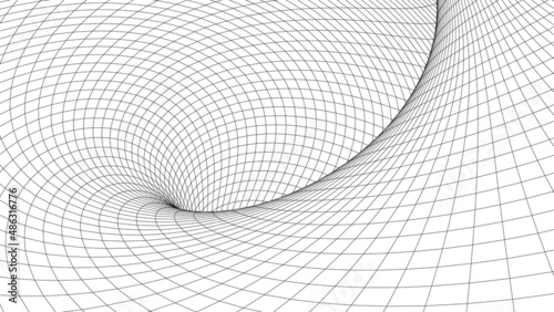 Abstract tunnel. 3D wireframe vector wormhole or vortex. Grid vector illustration.