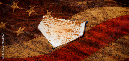 Foto Baseball Homeplate in Brown Dirt for Sports American Past Time Flag