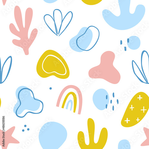 Abstract organic shapes colorful pattern. Seamless vector print for fabric, textile, paper, surface, wallpaper.