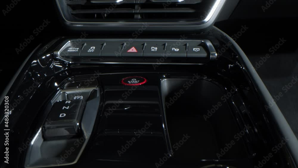 Close-up Start-stop button in the car . Control elements, transmission 4K Close-up Start-stop button in the car . Control elements, transmission 4K