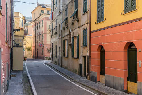picturesque houses on old street  at historical village, Bonassola, Italy © hal_pand_108