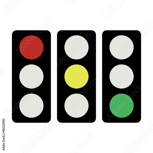 Set of red, yellow and green traffic light icons. Vectors.