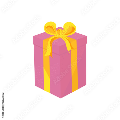 Pink box, yellow bow. A gift for a holiday.