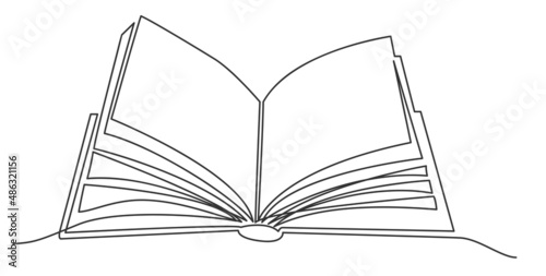 continuous line drawing of open book, single line vector illustration