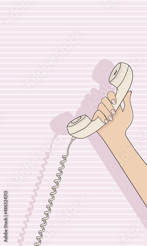 Hand holding old telephone vector illustration