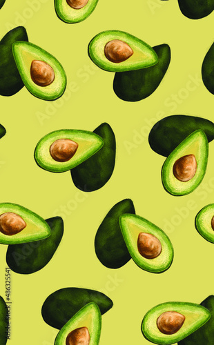 Watercolor Avocado pattern in light green