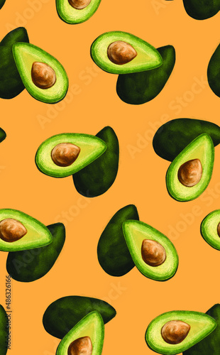 Watercolor Avocado orange pattern