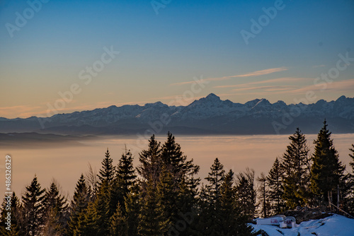 View on Mount Triglav from Krvavec Ski Resort, Gorenjska Region, Slovenia photo