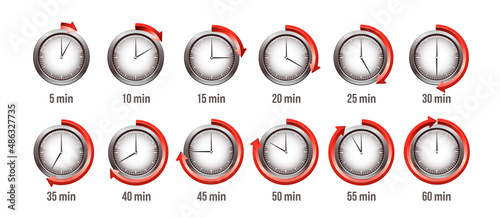 Timer clock, stopwatch icon set. Label preparation time or cooking time