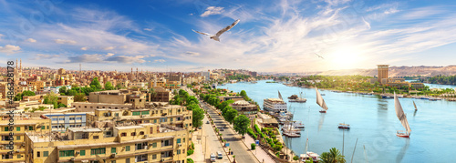 Panorama of Aswan and the Nile from above, beautiful scenery of Egypt © AlexAnton