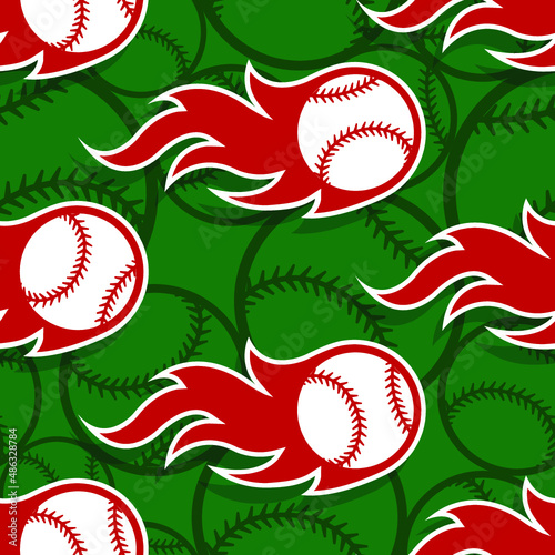Baseball ball icon and flame seamless pattern vector digital paper design