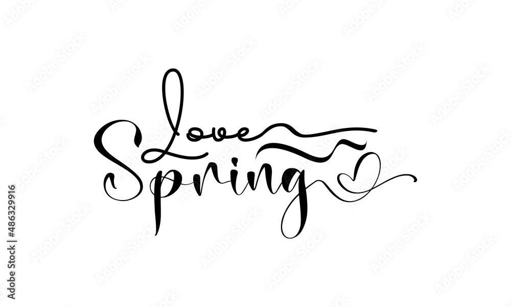 Fototapeta premium Happy Spring. Lovely spring season brush calligraphy concept vector template for banner, card, poster, background.
