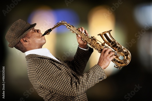 Photography Musician playing jazz music instrument. Band instruments