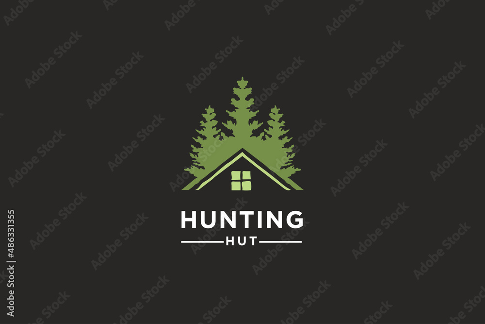 Abstract pine tree and house or home for hunting hut lodge logo design vector illustration. Abstract pine tree and house or home for hunting hut lodge logo design vector illustration.