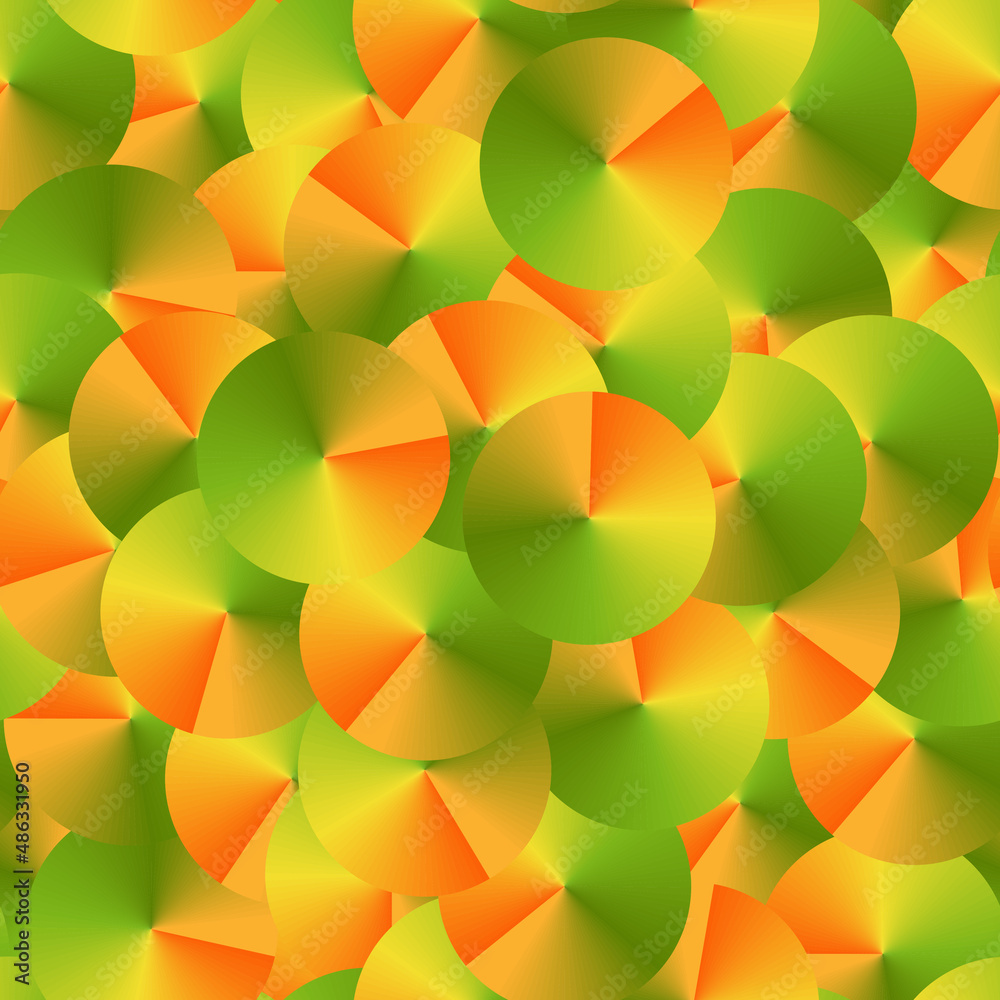 Bright vector geometric seamless pattern with gradient circles. Red, orange, yellow and green colors. Abstract decorative illustration for background or print Bright vector geometric seamless pattern with gradient circles. Red, orange, yellow and green colors. Abstract decorative illustration for background or print