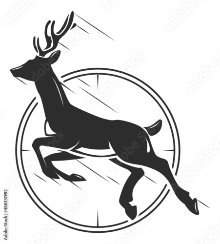 Deer in gun sight. Hunting season logo. Target symbol
