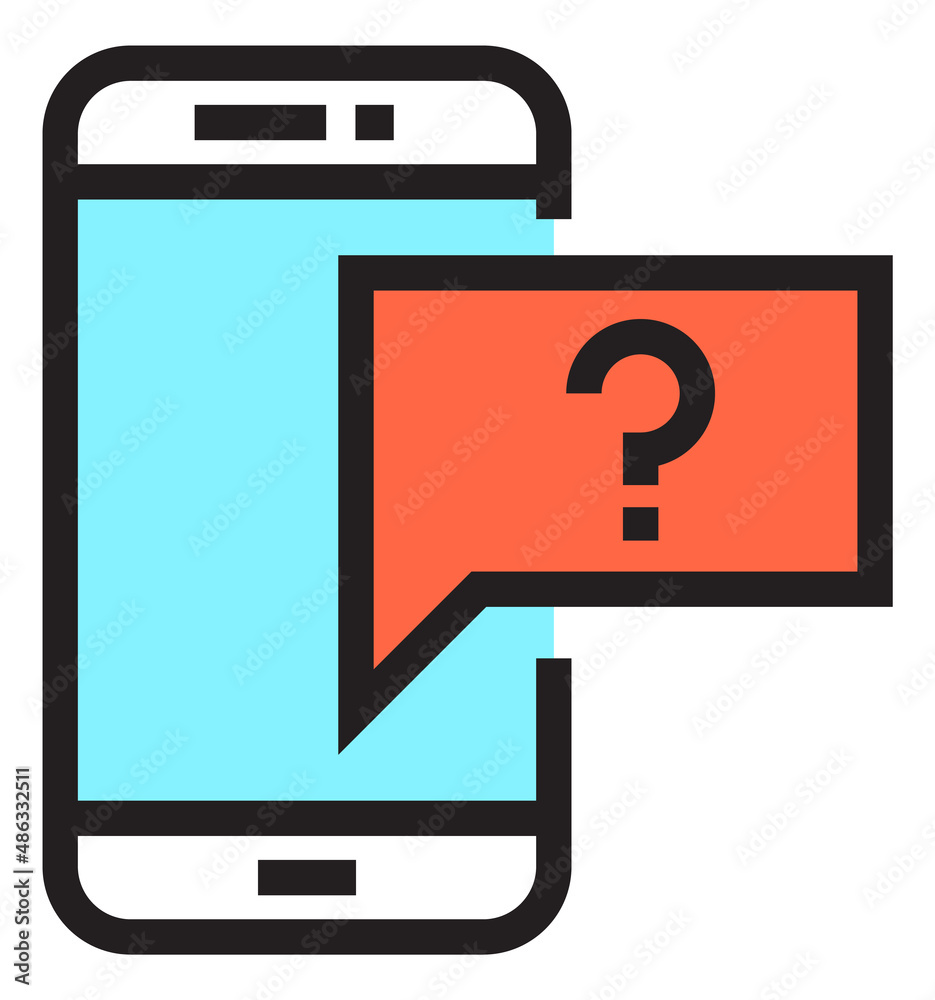 Message alert icon. Chat bubble with question mark on phone screen